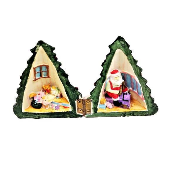 Christmas Tree Santa and Elf Diorama Hinged House Open 3D Vintage Sitter Decor - Picture 2 of 7